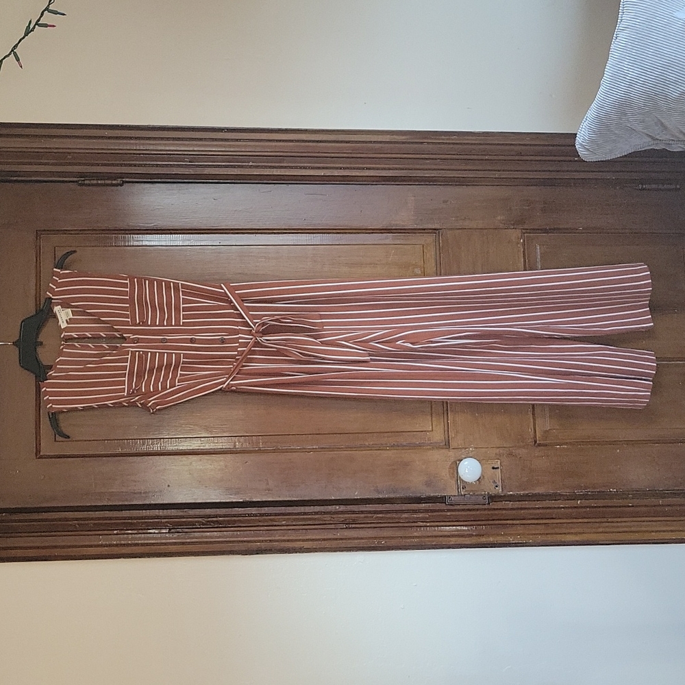 Monteau Medium Jumpsuit Orange White Striped
